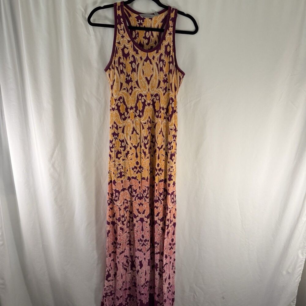 Athleta Maxi Dress Women's Medium Purple Yellow Paisley Floral Sleeveless
